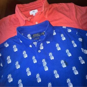 LOT OF 2 - Polo Ralph Lauren Pineapple & Fish Hippie SS Polo Shirt M Preppy
